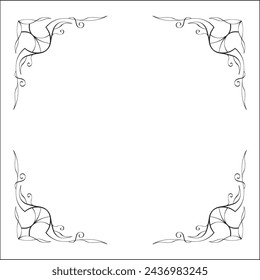 Elegant black and white ornamental frame, decorative border, corners for greeting cards, banners, business cards, invitations, menus. Isolated vector illustration.