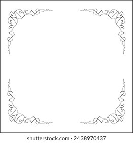Elegant black and white ornamental frame, decorative border, corners for greeting cards, banners, business cards, invitations, menus. Isolated vector illustration.
