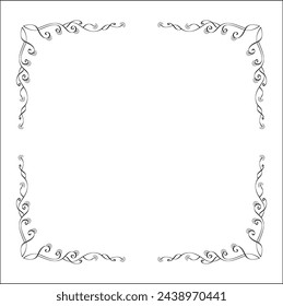 Elegant black and white ornamental frame, decorative border, corners for greeting cards, banners, business cards, invitations, menus. Isolated vector illustration.