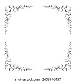 Elegant black and white ornamental frame, decorative border, corners for greeting cards, banners, business cards, invitations, menus. Isolated vector illustration.