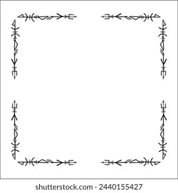 Elegant black and white ornamental frame with Viking runes, decorative border, corners for greeting cards, banners, business cards, invitations, menus. Isolated vector illustration.	
