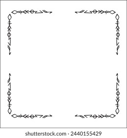 Elegant black and white ornamental frame with Viking runes, decorative border, corners for greeting cards, banners, business cards, invitations, menus. Isolated vector illustration.	
