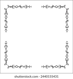 Elegant black and white ornamental frame with Viking runes, decorative border, corners for greeting cards, banners, business cards, invitations, menus. Isolated vector illustration.	
