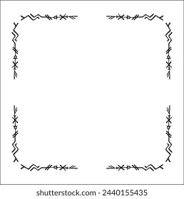 Elegant black and white ornamental frame with Viking runes, decorative border, corners for greeting cards, banners, business cards, invitations, menus. Isolated vector illustration.	
