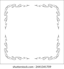 Elegant black and white ornamental frame, decorative border, corners for greeting cards, banners, business cards, invitations, menus. Isolated vector illustration.	
