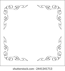 Elegant black and white ornamental frame, decorative border, corners for greeting cards, banners, business cards, invitations, menus. Isolated vector illustration.	
