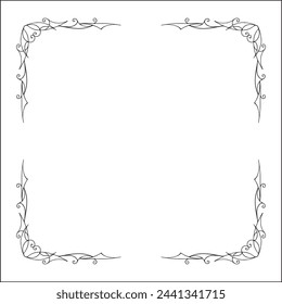 Elegant black and white ornamental frame, decorative border, corners for greeting cards, banners, business cards, invitations, menus. Isolated vector illustration.	
