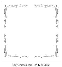 Elegant black and white ornamental frame, decorative border, corners for greeting cards, banners, business cards, invitations, menus. Isolated vector illustration.	