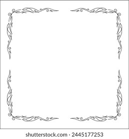 Elegant black and white ornamental frame, decorative border, corners for greeting cards, banners, business cards, invitations, menus. Isolated vector illustration.