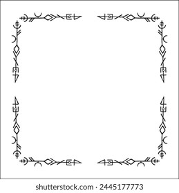 Elegant black and white ornamental frame with Viking runes, decorative border, corners for greeting cards, banners, business cards, invitations, menus. Isolated vector illustration.