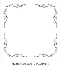 Elegant black and white ornamental frame, decorative border, corners for greeting cards, banners, business cards, invitations, menus. Isolated vector illustration.