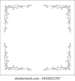 Elegant black and white ornamental frame, decorative border, corners for greeting cards, banners, business cards, invitations, menus. Isolated vector illustration.	
