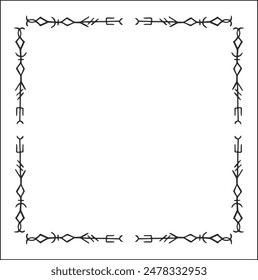 Elegant black and white ornamental frame with Viking runes, decorative border, corners for greeting cards, banners, business cards, invitations, menus. Isolated vector illustration.