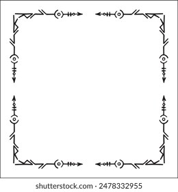 Elegant black and white ornamental frame with Viking runes, decorative border, corners for greeting cards, banners, business cards, invitations, menus. Isolated vector illustration.