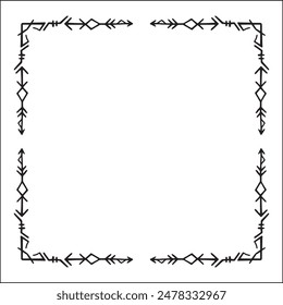 Elegant black and white ornamental frame with Viking runes, decorative border, corners for greeting cards, banners, business cards, invitations, menus. Isolated vector illustration.