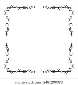 Elegant black and white ornamental frame with Viking runes, decorative border, corners for greeting cards, banners, business cards, invitations, menus. Isolated vector illustration.	