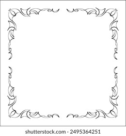 Elegant black and white ornamental frame, decorative border, corners for greeting cards, banners, business cards, invitations, menus. Isolated vector illustration.