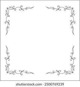 Elegant black and white elegant ornamental frame, decorative border, corners for greeting cards, banners, business cards, invitations, menus. Isolated vector illustration.	