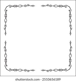 Quadro ornamental preto e branco elegante com runas viking, borda decorativa, cantos para cartões de saudação, banners, cartões de visita, convites, menus. Ilustração isolada de vetor.	
