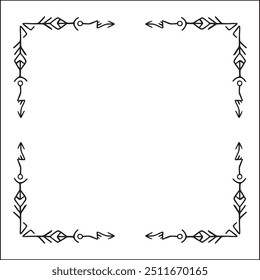 Quadro ornamental preto e branco elegante com runas viking, borda decorativa, cantos para cartões de saudação, banners, cartões de visita, convites, menus. Ilustração isolada de vetor.	
