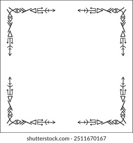 Elegant black and white ornamental frame with Viking runes, decorative border, corners for greeting cards, banners, business cards, invitations, menus. Isolated vector illustration.	
