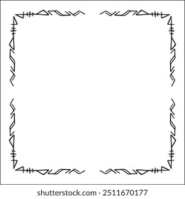 Quadro ornamental preto e branco elegante com runas viking, borda decorativa, cantos para cartões de saudação, banners, cartões de visita, convites, menus. Ilustração isolada de vetor.	
