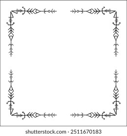 Elegant black and white ornamental frame with Viking runes, decorative border, corners for greeting cards, banners, business cards, invitations, menus. Isolated vector illustration.	
