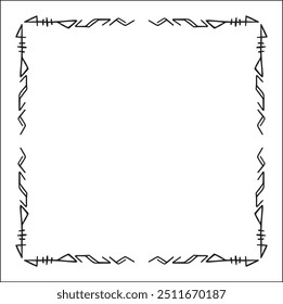 Quadro ornamental preto e branco elegante com runas viking, borda decorativa, cantos para cartões de saudação, banners, cartões de visita, convites, menus. Ilustração isolada de vetor.	
