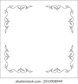 Elegant black and white ornamental frame, decorative border, corners for greeting cards, banners, business cards, invitations, menus. Isolated vector illustration.	