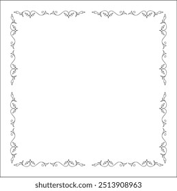 Elegant black and white ornamental frame, decorative border, corners for greeting cards, banners, business cards, invitations, menus. Isolated vector illustration.	