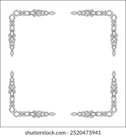 Elegant black and white ornamental frame, decorative border, corners for greeting cards, banners, business cards, invitations, menus. Isolated vector illustration.	
