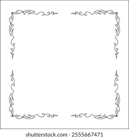 Elegant black and white elegant ornamental frame, decorative border, corners for greeting cards, banners, business cards, invitations, menus. Isolated vector illustration.	