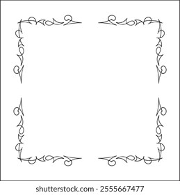 Elegant black and white elegant ornamental frame, decorative border, corners for greeting cards, banners, business cards, invitations, menus. Isolated vector illustration.	