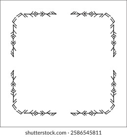 Elegant black and white ornamental frame with Viking runes, decorative border, corners for greeting cards, banners, business cards, invitations, menus. Isolated vector illustration.	
