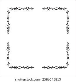 Elegant black and white ornamental frame with Viking runes, decorative border, corners for greeting cards, banners, business cards, invitations, menus. Isolated vector illustration.	
