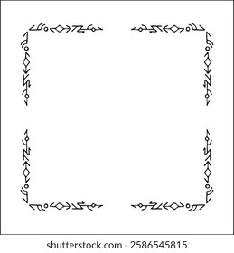 Elegant black and white ornamental frame with Viking runes, decorative border, corners for greeting cards, banners, business cards, invitations, menus. Isolated vector illustration.	
