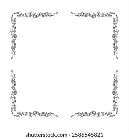 Elegant black and white ornamental frame, decorative border, corners for greeting cards, banners, business cards, invitations, menus. Isolated vector illustration.	
