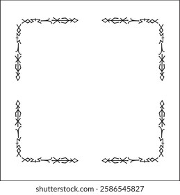 Elegant black and white ornamental frame with Viking runes, decorative border, corners for greeting cards, banners, business cards, invitations, menus. Isolated vector illustration.	
