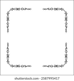 Elegant black and white ornamental frame with Viking runes, decorative border, corners for greeting cards, banners, business cards, invitations, menus. Isolated vector illustration.	
