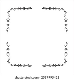 Elegant black and white ornamental frame with Viking runes, decorative border, corners for greeting cards, banners, business cards, invitations, menus. Isolated vector illustration.	
