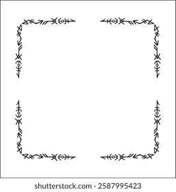 Elegant black and white ornamental frame with Viking runes, decorative border, corners for greeting cards, banners, business cards, invitations, menus. Isolated vector illustration.	
