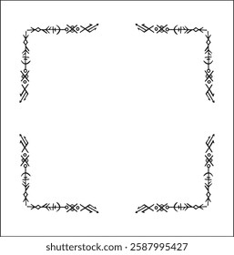 Elegant black and white ornamental frame with Viking runes, decorative border, corners for greeting cards, banners, business cards, invitations, menus. Isolated vector illustration.	
