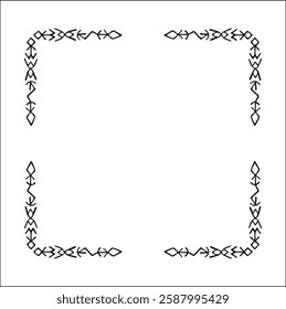 Elegant black and white ornamental frame with Viking runes, decorative border, corners for greeting cards, banners, business cards, invitations, menus. Isolated vector illustration.	
