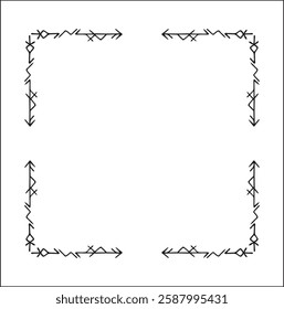 Elegant black and white ornamental frame with Viking runes, decorative border, corners for greeting cards, banners, business cards, invitations, menus. Isolated vector illustration.	
