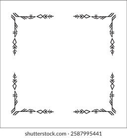 Elegant black and white ornamental frame with Viking runes, decorative border, corners for greeting cards, banners, business cards, invitations, menus. Isolated vector illustration.	
