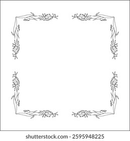 Elegant black and white ornamental frame with cereal spikelets, cereal ears, decorative border, corners for greeting cards, banners, business cards, invitations, menus. Isolated vector illustration.	
