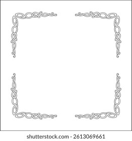Elegant black and white ornamental frame, decorative border, corners for greeting cards, banners, business cards, invitations, menus. Isolated vector illustration.	