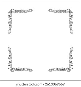 Elegant black and white ornamental frame, decorative border, corners for greeting cards, banners, business cards, invitations, menus. Isolated vector illustration.	