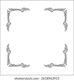 Elegant black and white ornamental frame with Celtic ornament, Scandinavian  decorative border, corners for greeting cards, banners, business cards, invitations, menus. Isolated vector illustration.	
