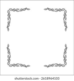 Elegant black and white ornamental frame with Celtic ornament, Scandinavian  decorative border, corners for greeting cards, banners, business cards, invitations, menus. Isolated vector illustration.	
